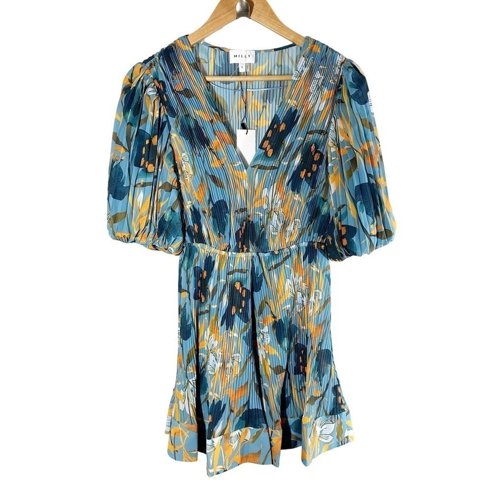 Milly Elle Pleated Floral Mini Dress Size 6